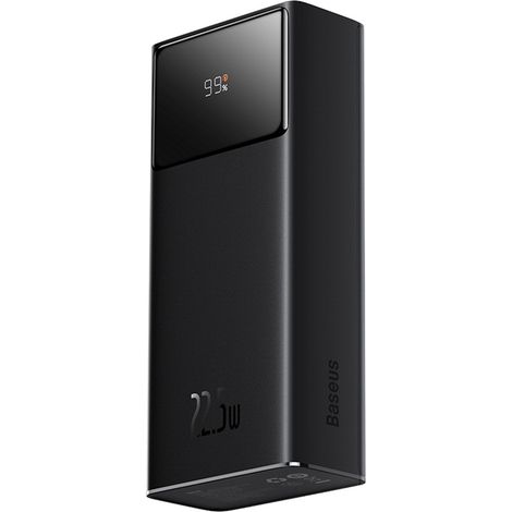 Batería externa de 30000 mAh y 22,5 W con cable USB-A-USB-C de 3 A y 30 cm - color negro.