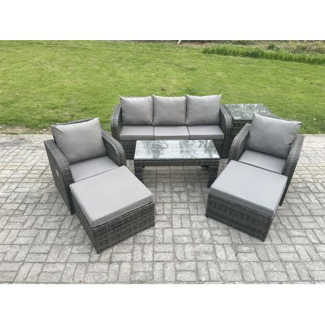 Fimous Salon de jardin avec Table basse rectangulaire Table d'appoint 2 Grand tabourets 7 places Ensemble de canapés en rotin (1/5)