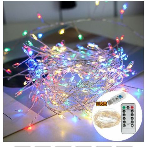Guirlande lumineuse extérieure étanche LED Firecracker Fairy Light 8 Modes Arbre de Noël Maison Fête Vacances Jardin Décor USB Guirlande (2,5 m100 leds,couleur)