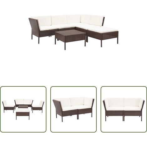 Rattanmöbel - 6-tlg. Garten-Lounge-Set mit Auflagen Poly Rattan Braun (1/5)