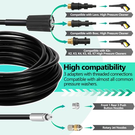 Randaco Kit tubo sturatubi per tubazioni 10 m per idropulitrice 160 bar, con 2 ugelli, 2 raccordi e adattatore (1/3)