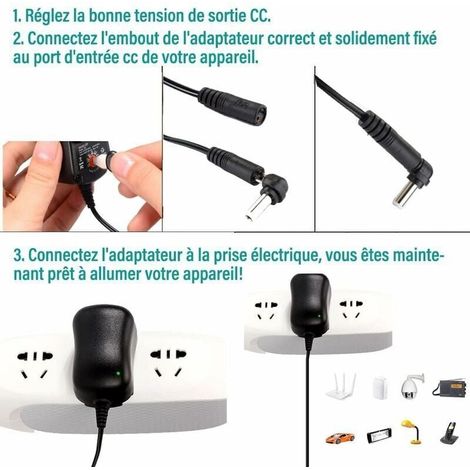 SNQ – Adaptateur secteur universel 12W – Transformateur 3-12V DC – Sortie 1,2A – 6 connecteurs compatibles – Pour appareils électroniques divers (1/4)