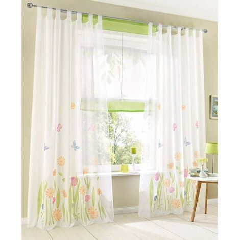 Lot de 2 Rideaux Transparents avec Passants - Voilage imprimé Floral - Traitement de fenêtre pour Chambre à Coucher, Salon, Chambre d'enfant, Balcon, Vert, 150x225cm (1/2)