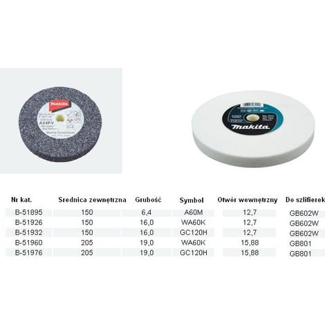 Makita B-51960 WA60K Disco abrasivo per mola da banco 205 mm per acciaio Inox