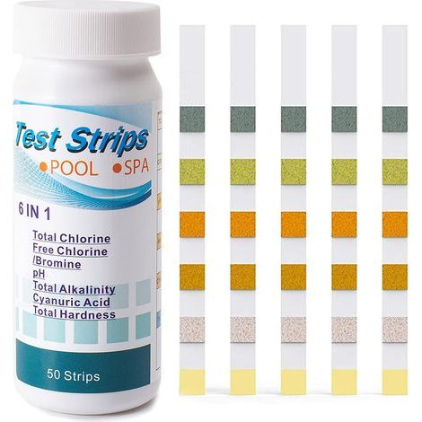 Bandelettes de test pour piscine, bandelettes de test de qualité de l'eau 6 en 1, kit de bandelettes de test de pH, acide cyanurique (100 pièces) (1/5)