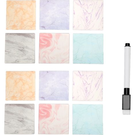 12pcs Notes effaçables à sec réutilisables et amovibles avec un marqueur, pour tableau, frigo, miroir, bureau