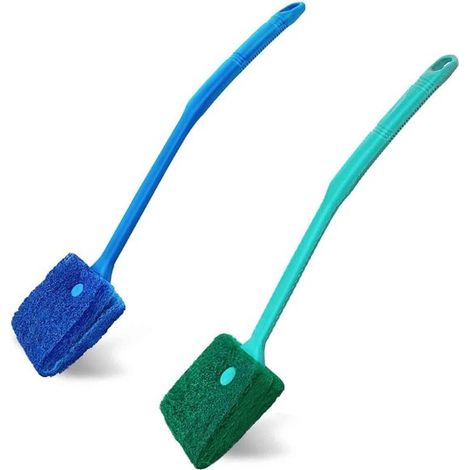 Brosse de nettoyage pour aquarium - Lot de 2 brosses pour aquarium à poissons - 40 cm - Éponge à long manche - Idéale pour le verre et les coins (1/5)
