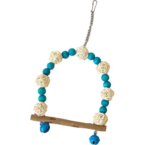 Jouet balançoire pour oiseaux, perles en bois colorées, boule en rotin, perchoir avec cloches pour calopsittes, tourtereaux bleu (1/5)