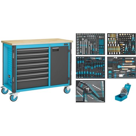 Hazet Werkbank, fahrbar Assistent 179NW, Sortiment, 320-tlg., Schubladen, flach: 6 x 81 x 522 x 398 mm, Schubladen, hoch: 1 x 166 x 522 x 398 mm (1/5)