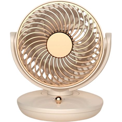 Ventilatore da tavolo a tre velocità con potente flusso d'aria a turbina 3D, adatto per ufficio e uso esterno, colore beige. (1/5)