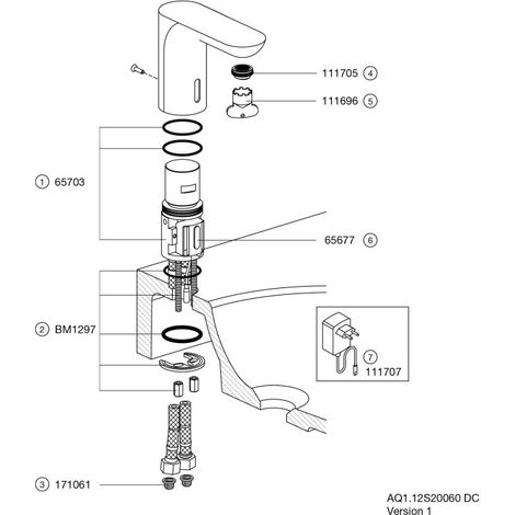 HEWI AQ1.12S20060 DC SENSORIC Robinet de lavabo électrique (1/2)