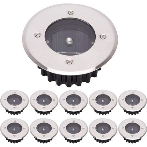 LED Lampe solaire au sol 10 Pack, lumière extérieure, Réverbère Lumières, Ensevelies Lumière, étanche IP65 (Blanc Froid, Rond) [Classe énergétique A+] (1/5)