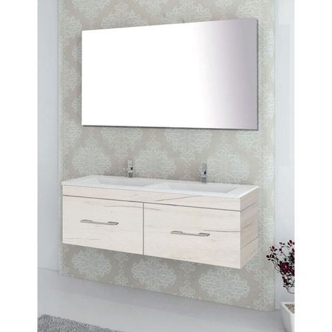 Conjunto de Baño Suspendido Florencia cajones - 8 colores distintos -14 medidas - incluye mueble, lavabo y espejo - Blanco nórdico 120 x 45 cm 2 Senos (1/3)