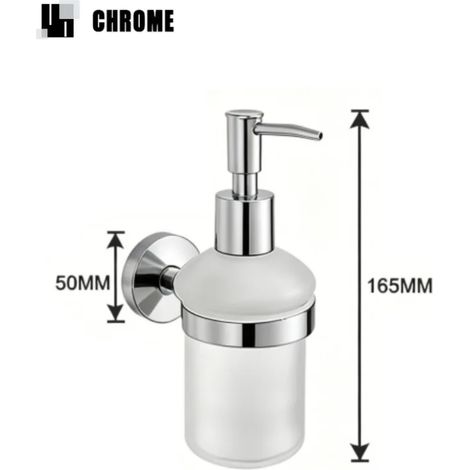(Chrome A) Distributeur mural de savon/gel hydroalcoolique en laiton nickelé brossé moleté, support pour flacon en verre, accessoires de salle de bain (1/5)
