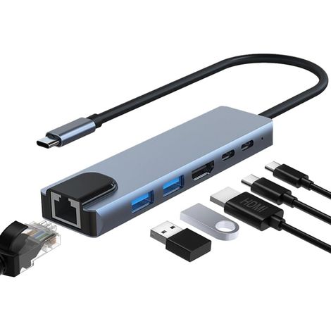 Adaptateur USB-C 6-en-1, hub multifonction avec ports HDMI et USB (1/5)