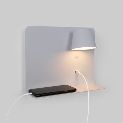 Barcelona Led – Liseuse murale orientable 6W – Éclairage blanc chaud 520lm – Port USB et station de charge – Aluminium pour installation moderne
