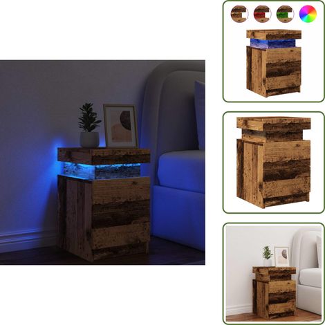 LED-Nachttisch Altholz-Optik 35x39x55 cm Holzwerkstoff - Nachttisch - Nachttische - Nachtschrank - Schlafzimmermöbel (1/5)