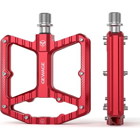 Pedales de bicicleta Gewage de aluminio con plataforma y rodamientos sellados, color rojo. (1/5)