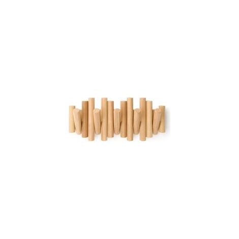 Patère murale avec 5 crochets, bois naturel, 37,1 x 16,5 x 4,4 cm (coloris bois) (1/4)