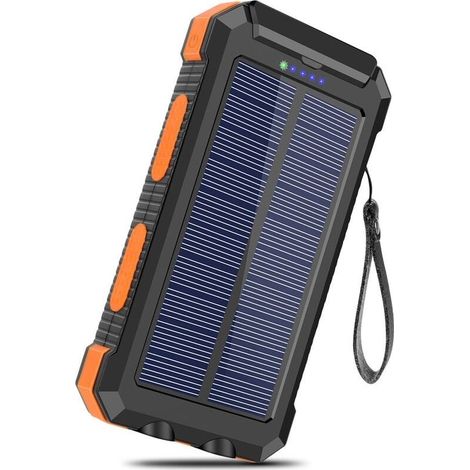 20000mAh Solar Charger with 2 USB Portable External Battery Wireless Powerbank Fast Charging for Smartphones, Tablet, Outdoor Camping (Orange) (1/2)