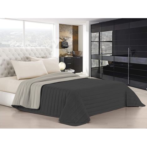 Trapuntino Estivo Linea Elegant Made in Italy Copriletto Stampato in Morbida Microfibra - Trapunta Primavera Estate Mezza Stagione - Matrimoniale 260x270cm, Grigio Scuro/Grigio Chiaro (1/4)