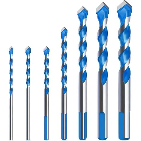 7 Pièces Ensemble de Tête de Forage Triangulaire, Ø3mm/4mm/5mm/6mm/8mm/10mm/12mm, pour Carrelage en Marbre Céramique Bois mur Béton Verre Perceuse (1/5)