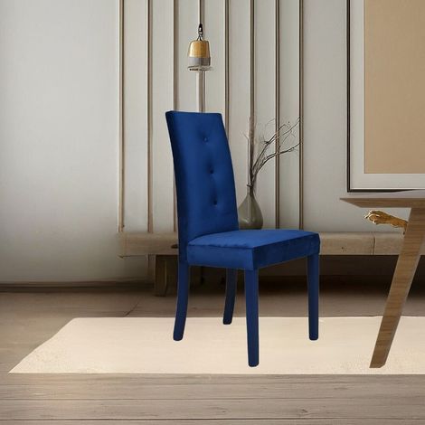 Silla tapizada en terciopelo azul con respaldo de 3 botones - Montecarlo (1/5)