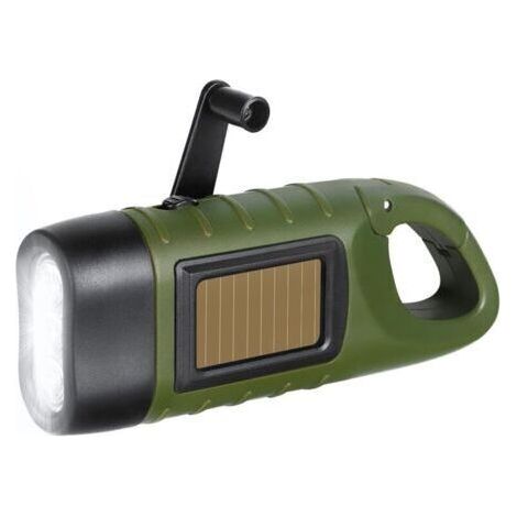 Lampe de Poche LED d’Urgence, Lampe Torche Solaire Rechargeable, Lampes de Poche Dynamo avec Mousqueton, Mini Lampe Torche avec Manivelle et Panneau Solaire Pour l’Extérieur/Camping (Vert) (1/4)