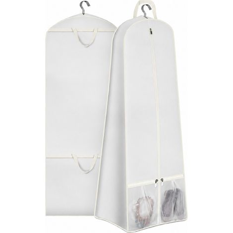 Housse pliable pour robe de mariée, housse anti-poussière non tissée, blanche, rangement pour vêtements blancs (1/2)