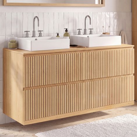 Lavabo doble mueble alto VICTOR 120 cm 4 cajones efecto listones (1/5)