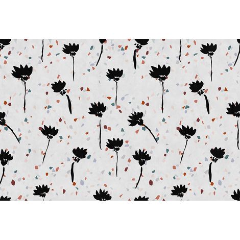 Papier peint panoramique noir et blanc design Tapisserie panoramique salle de bain abstrait Papier peint panoramique à motifs floral moderne (1/3)