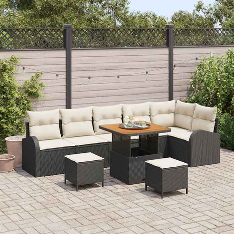 vidaXL Set Divano da Giardino con cuscino 9 pcs Nero Poly Rattan (1/5)