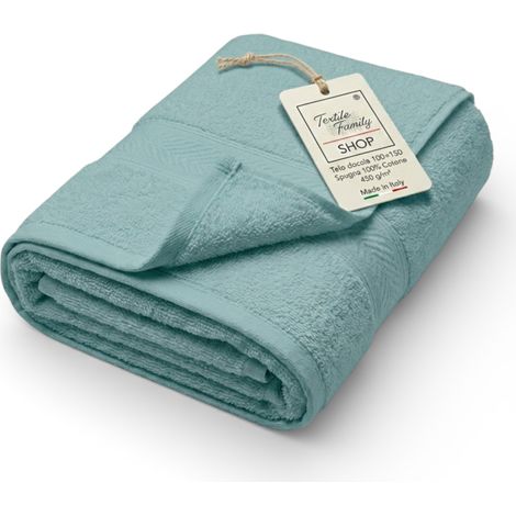 Telo Doccia Acqua Marina 100x150 in Spugna 100% Cotone 450 g/m² Made in Italy