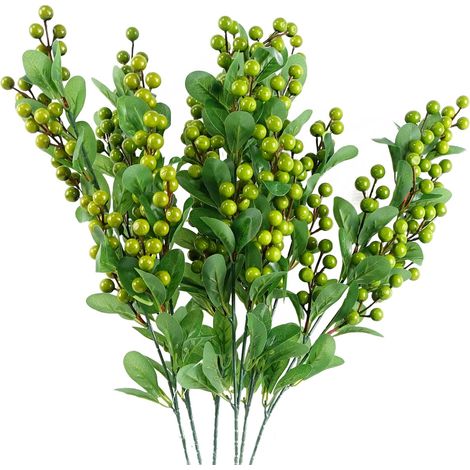 Pack of 6 x 70cm Artificial Green Berry Spray (1/5)
