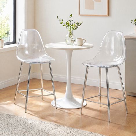 Sgabello da bar trasparente con struttura in metallo, design moderno, plastica, argento (1/5)