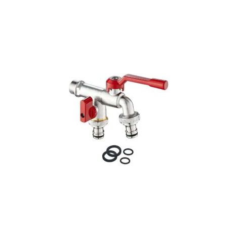 Robinet de jardin double, robinet en laiton 3/4 pouce, montage mural, robinet extérieur avec 2 sorties 3/4 pouce pour jardin, machine à laver, baril de pluie, rouille et antigel - Crezuo (1/4)