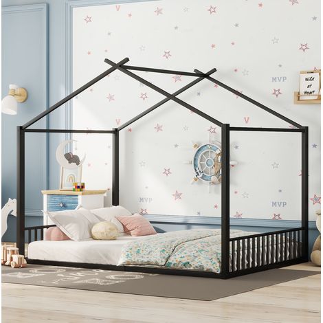 Letto casetta bambino 140x200 cm in metallo nero, facile da montare, senza materasso FloraGrace (1/5)