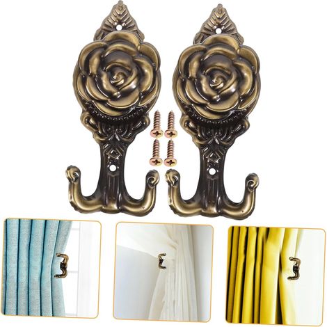 2 pièces Embrasses Rideaux Murales Vintage Style Fleur Crochets Décoratifs Rétro pour Fixation Rideaux et Rangement Vêtements