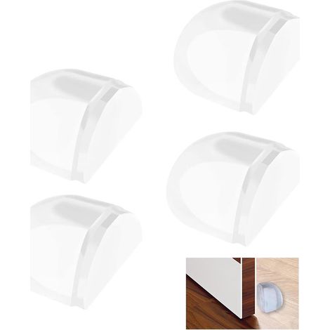 4 Pièces Butoir de Porte de Sol Adhésif, Butée Transparente pour Porte, Mur et Meubles, Butoir en Silicone sans Perçage pour Carrelage, Stratifié, Parquet, Vinyle et Sols Durs Lisses, Maison (1/5)