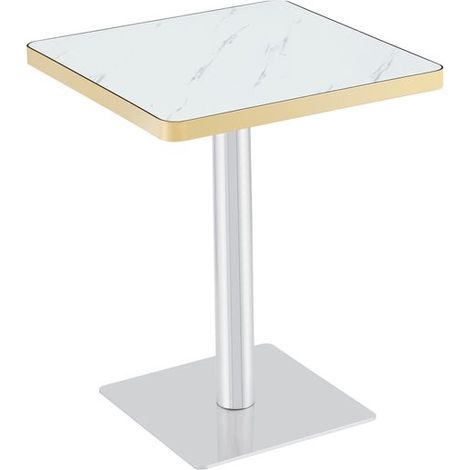 Table à manger plateau effet marbre table de salle à manger plateau en plaque uv structure métallique style moderne (1/5)