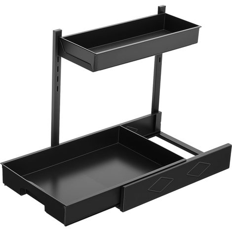 Organisateur de Rangement sous Évier Cuisine Coulissant - Étagère Réglable 2 Niveaux pour Placard, Lave-Vaisselle, Salle de Bain - Raccord L-Type pour Espaces Étroits (1/5)