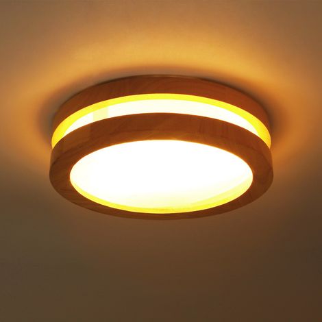 LED Plafonnier Rond 20x20x6cm Lampe Industrielle Moderne Luminaire en Bois Massif Acrylic pour Salle de Bain Couloir - Lumière Chaud (1/5)