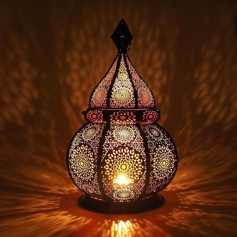 Gadgy Lanterne Marocaine Porte Bougie Decoration Orientale Photophore pour Bougie et Lumières électriques Objet Africain Résistant au Vent Lampe Orientale 36 x 20,5 cm (1/3)