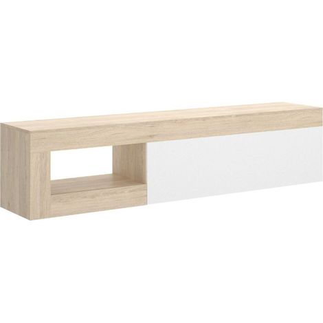 Mueble de TV bajo Natural / Blanco Brillo 48x204x42 cm - LEBO (1/10)