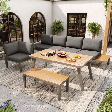 Sofá jardín exterior con mesa y cubitera gris OKMYHOME (1/5)