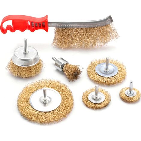 Lot de 7 brosses métalliques avec revêtement en laiton pour perceuse, éplucheur de peinture, décapant la rouille (1/5)