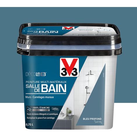 V33 – Peinture multi-matériaux étanche pour salle de bain – Bleu profond – 100% imperméable – Adhère à toutes surfaces – 0,75 L