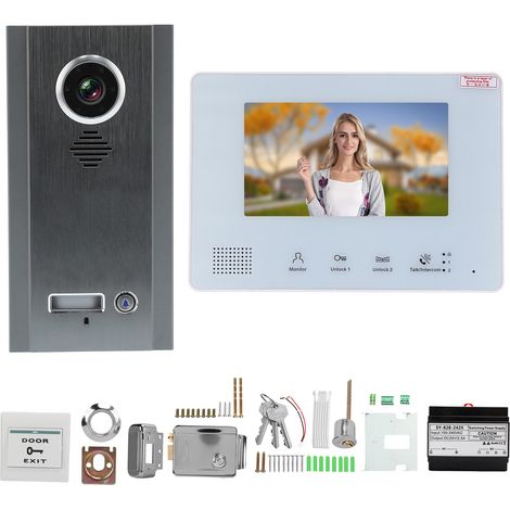 Kit vidéophone bus 2 fils avec vision nocturne et commande de serrure électrique pour maison/appartement, AC 100-240V, 1 moniteur, SY828NMJA1 (1/5)