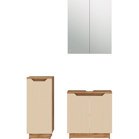 Conjunto de muebles de baño de 3 piezas Lotta, Rayas roble/cachemira, 3 partes, Vicco (1/5)