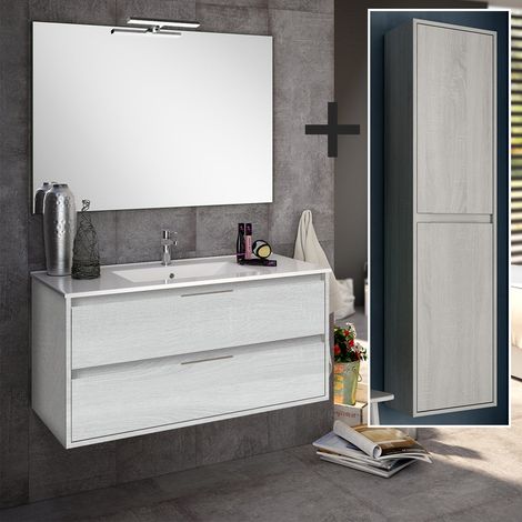 Ensemble meuble de salle de bain 80cm simple vasque + colonne de rangement - hibernian (bois blanchi) - IRIS (1/5)